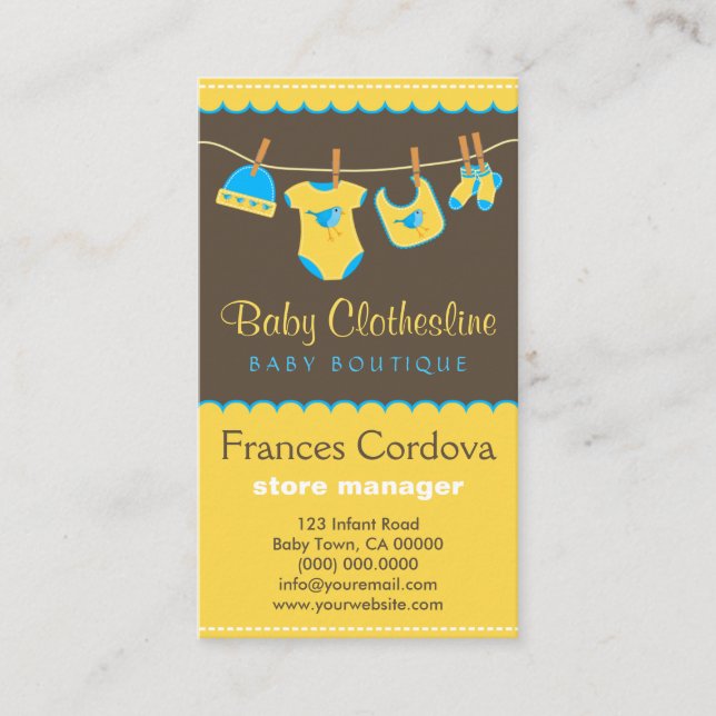 Baby Clothes Clothesline Boutique Business Cards (Front)