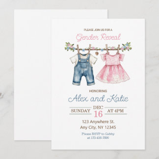Baby Clothes gender reveal editable invitation