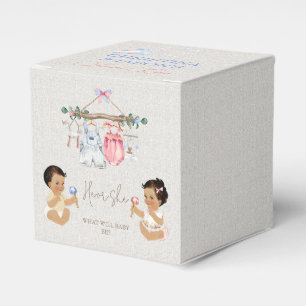 Baby Clothes Gender Reveal Ivory Pink Blue Favor Box