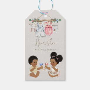 Baby Clothes Gender Reveal Ivory Pink Blue Gift Tags