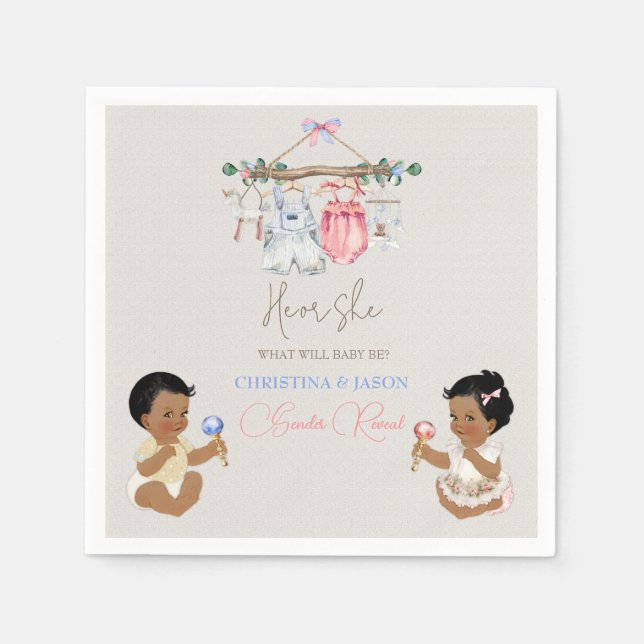 Baby Clothes Gender Reveal Ivory Pink Blue Napkin (Front)