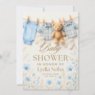 Baby Clothesline Baby Shower Invitation | Blue One