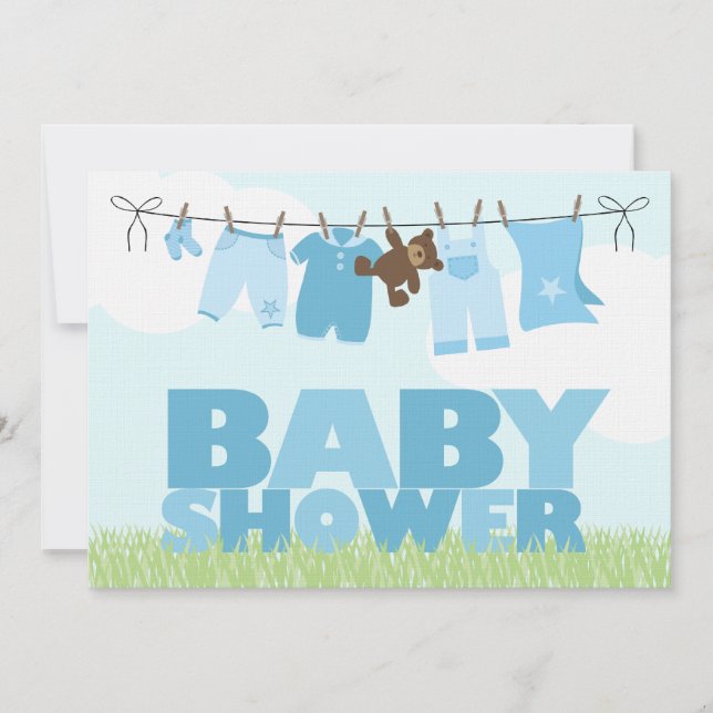 Baby Clothesline {blue} Boys Baby Shower Invitation (Front)