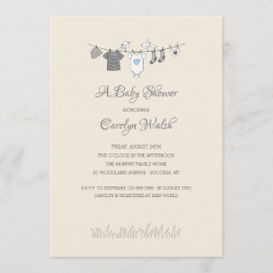 Baby Clothesline Boy Baby Shower Invitation