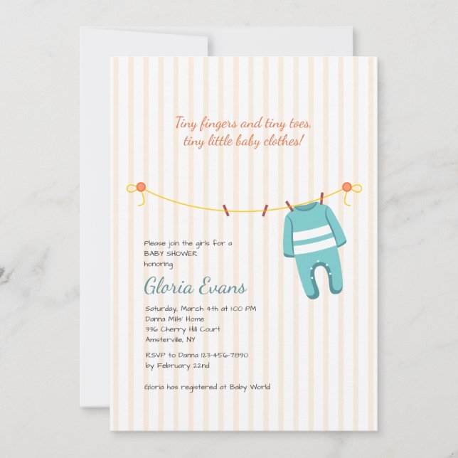 Baby Clothesline Douche Invitation (Devant)