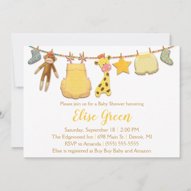 Baby Clothesline Douche Invitation (Devant)