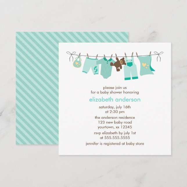 Baby Clothesline Gender Neutral Baby Shower Invitation (Front/Back)
