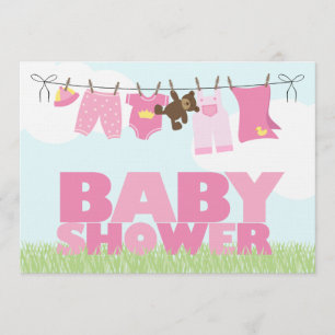 Baby Clothesline Girls Baby Shower Invitation