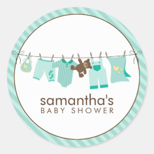 Baby Clothesline {green} Classic Round Sticker