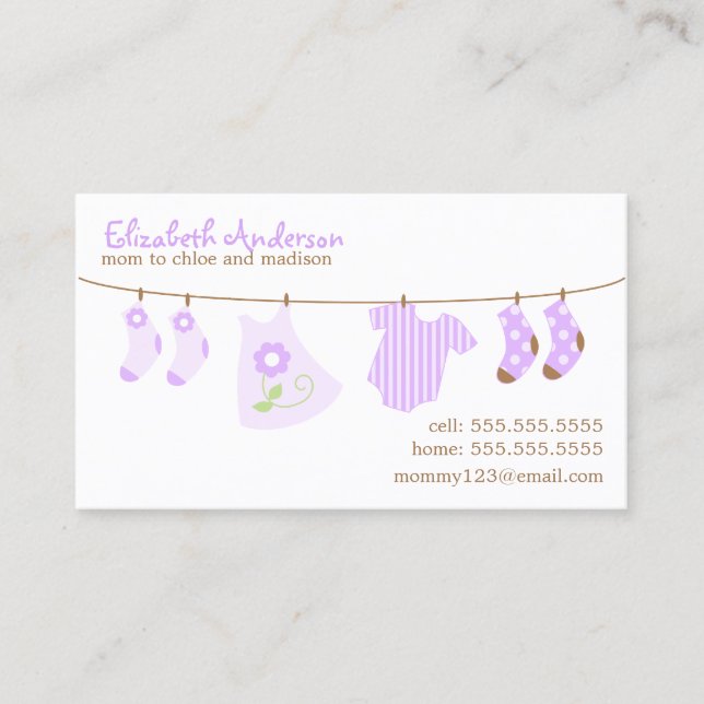 Baby Clothesline Mommy Calling Cards (Front)