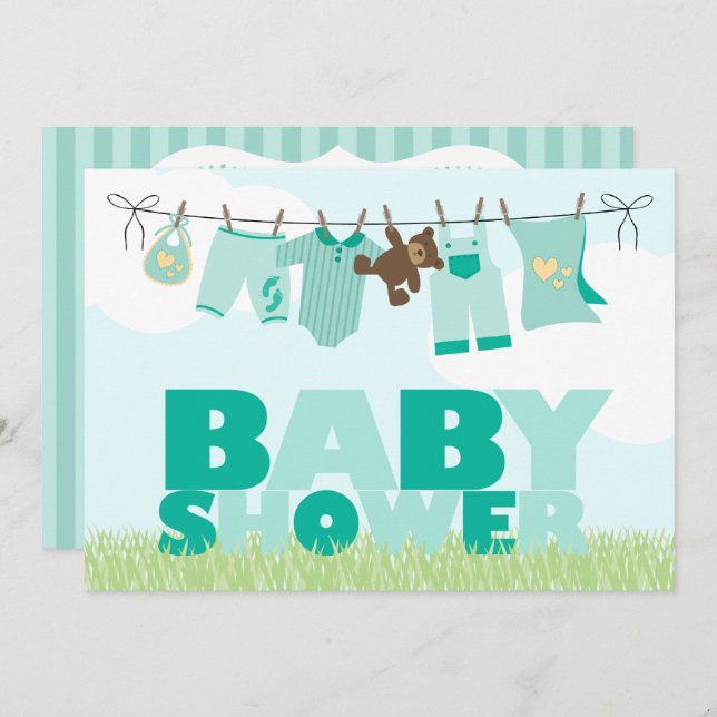 Baby Clothesline  Neutral Baby Shower Invitation (Front/Back)