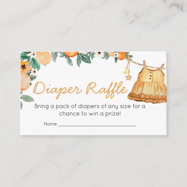 Baby Clothesline Orange Fruit Diaper Raffle Enclosure Card (Front)