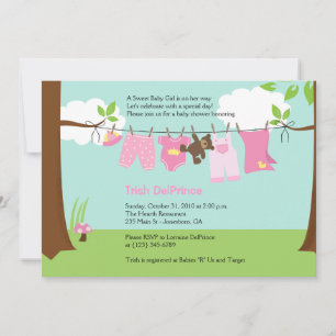 Baby Clothesline Pink Girl 5x7 Baby Shower Invitation