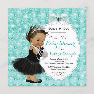 Baby & Co Black Teal Blue Ethnic Baby Girl Shower Invitation