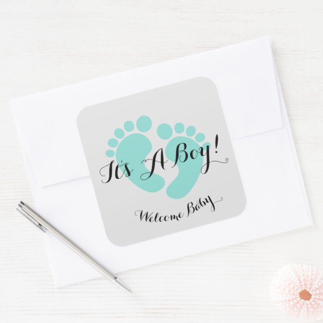 BABY & CO It's A Boy Baby Shower Sprinkle Party Square Sticker (Envelope)