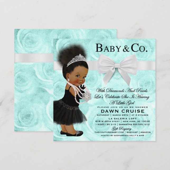 Baby & Co Shower Invitation Dark/Bun Puff Ethnic (Front/Back)