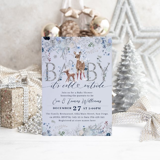 Baby cold outside dusty blue Baby Boy Shower Invitation (Creator Uploaded)
