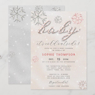 Baby Cold Outside Rhinestone Glitter Girl Shower Invitation