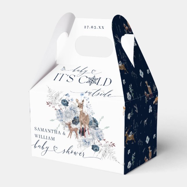Baby cold outside Winter Floral Deer Baby Shower Favor Box (Front Side)