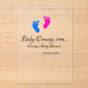 Baby coming soon baby shower blue pink baby feet n acrylic invitations