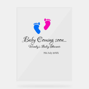 Baby coming soon baby shower blue pink baby feet n acrylic sign