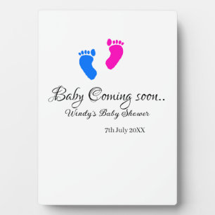 Baby coming soon baby shower blue pink baby feet n plaque