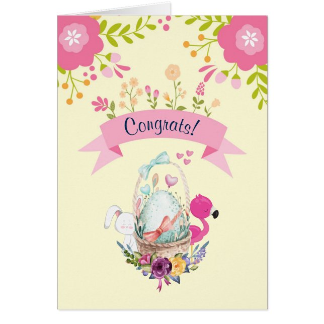 Baby Congrats -  Flowers, An Egg, Flamingo & Bunny (Front)