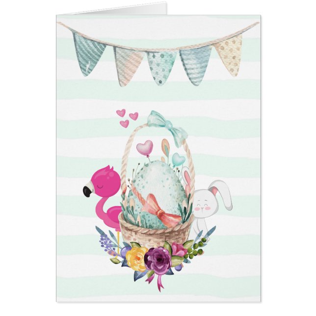 Baby Congrats with Nesting Egg Flamingo & Bunny (Front)