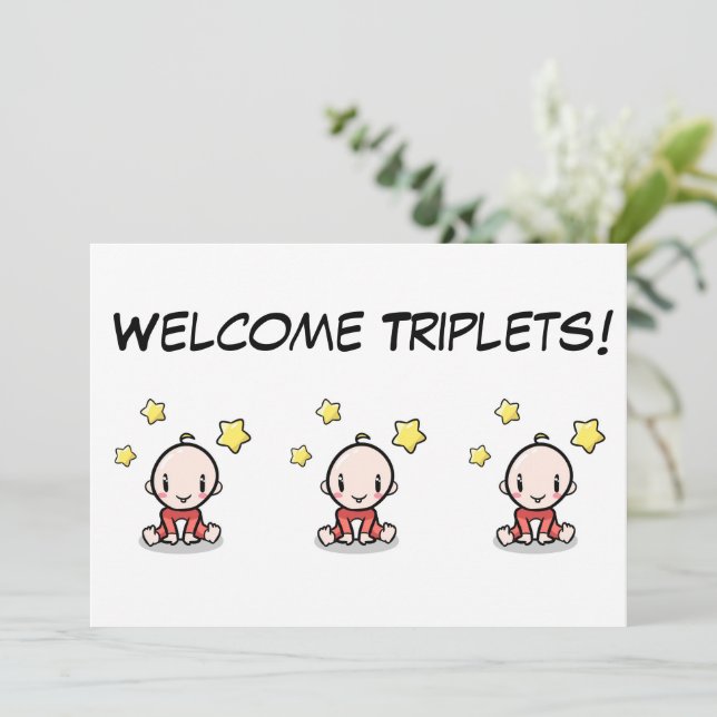 Baby congratulations card for triplets, (Standing Front)