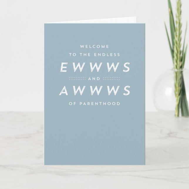 Baby congratulations funny blue greeting card (Front)