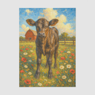 Baby Cow in Pasture Farmhouse Decoupage Paper 