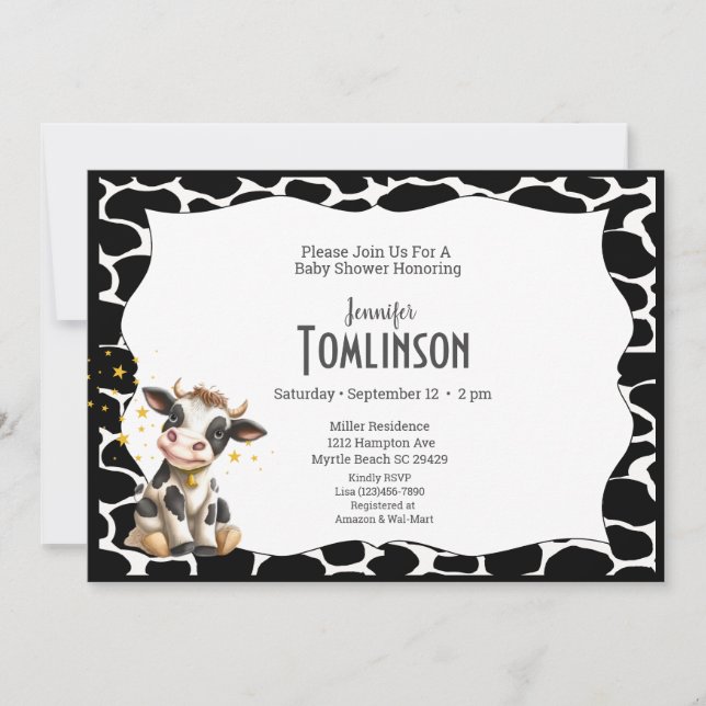 Baby Cow On Cow Print Baby Shower Invitation (Front)