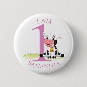 Baby Cow PINK BIRTHDAY NUMBER 1 Button