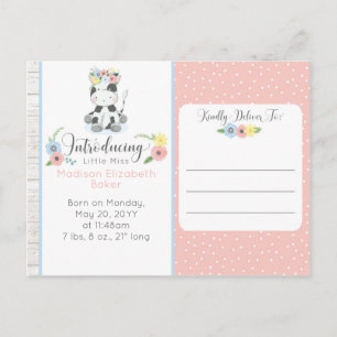 Baby Cow Rustic Floral Baby Birth Announcement Postcard