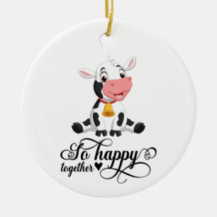 Baby Cow So Happy Together  Ceramic Ornament