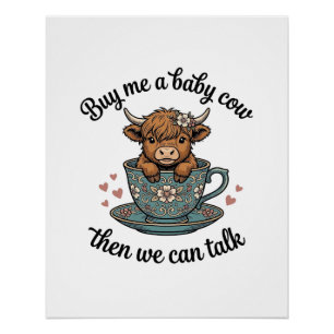 Baby Cow Teacup Vintage Farmhouse Shirt Design_1 Poster