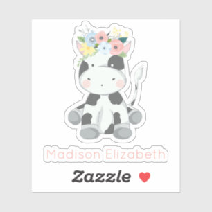 Baby Cow With Floral Crown Nursery Custom Name