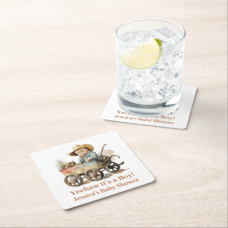 Baby Cowboy Baby Shower Square Paper Coaster
