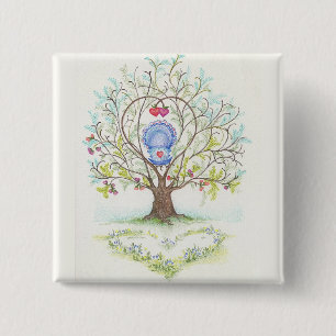 Baby Cradle in A Tree of Hearts and Love 2 Inch Square Button
