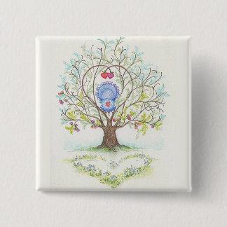 Baby Cradle in A Tree of Hearts and Love 2 Inch Square Button