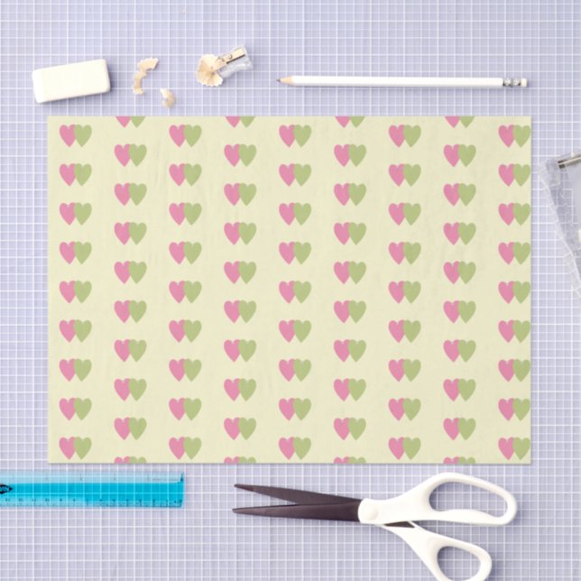 Baby cream pink green hearts tissue paper (Craft)