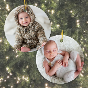 Baby Create Your Own Two Photo Christmas Ceramic Ornament