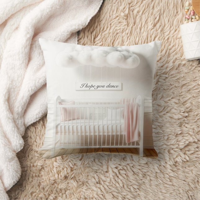 Baby Crib With Clouds and Sign Throw Pillow (Blanket)