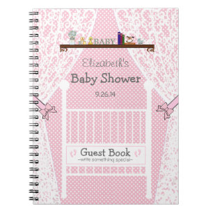 Baby Crib with Lace Pink Baby Shower Guest Book- Notebook
