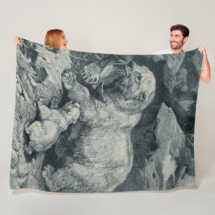 Baby Cub and Mama Polar Bear Fleece Blanket