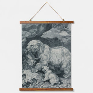 Baby Cub and Mama Polar Bear Hanging Tapestry