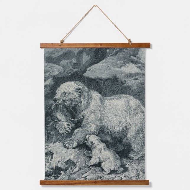 Baby Cub and Mama Polar Bear Hanging Tapestry (Front)