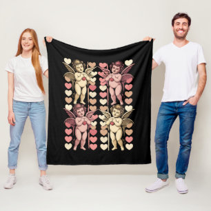 Baby Cupid Coquette bow Retro Valentines Day Fleece Blanket