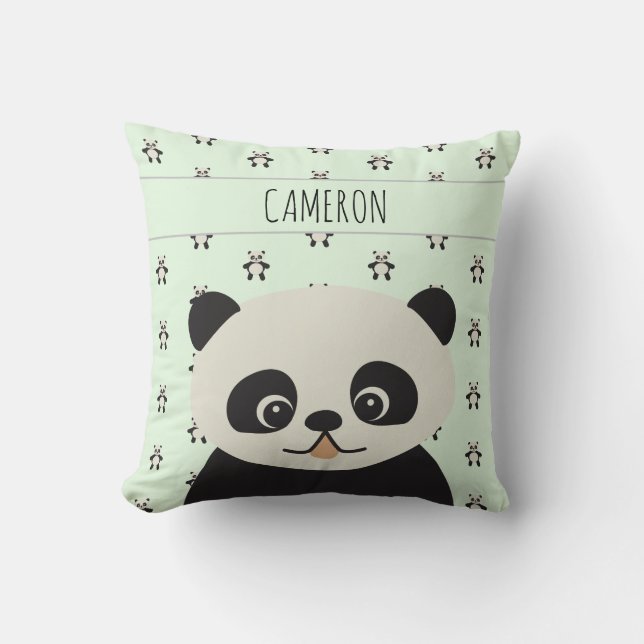 Baby Cute Panda bear Green Personalized Throw Pillow (Front)