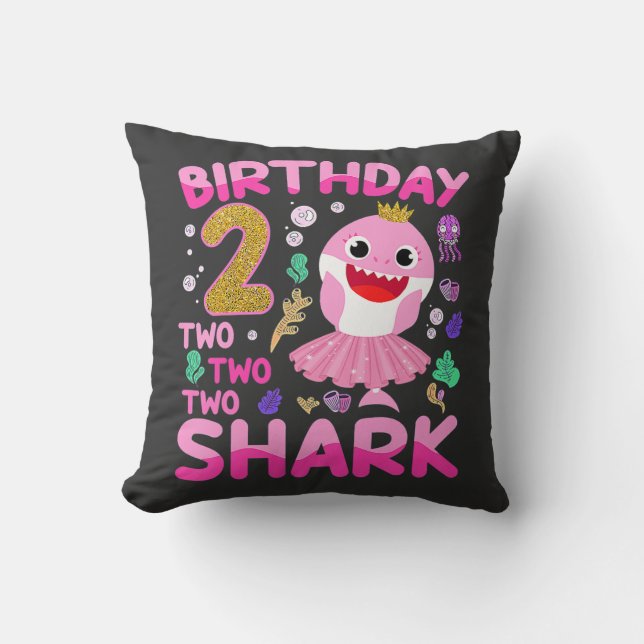 Baby Cute Shark 2nd Birthday Boy Girl 2 Year Old  Throw Pillow (Front)